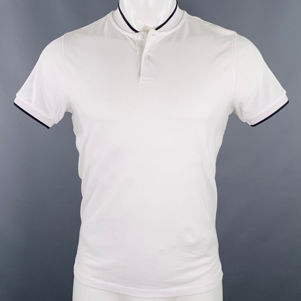 SANDRO Size S White Black Contrast Trim Cotton Collarless Polo